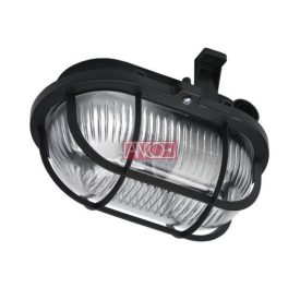   Ovális hajólámpa fekete műanyag ráccsal, maximum teljesítmény: 60 W, E27