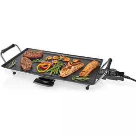   Nedis FCTE110EBK50 teppanyaki asztali grillsütő, 2000W, 5 hőmérséklet fokozat, leszerelhető kábel, kihúzható tálca