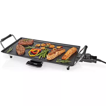   Nedis FCTE110EBK50 teppanyaki asztali grillsütő, 2000W, 5 hőmérséklet fokozat, leszerelhető kábel, kihúzható tálca