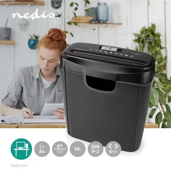 Nedis PASH112BKA4 iratmegsemmisítő, A4- es, 10L megsemmisített irat, DIN P-2 biztonsági szint – 6 mm széles csíkok