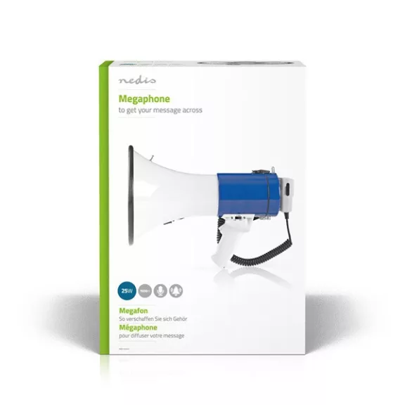 Nedis MEPH200WT megafon, beépített sziréna, hatótávolság 1500 m, 135dB, levehető mikrofon, 25W Nedis MEPH200WT megafon, beépített sziréna, hatótávolság 1500 m, 135dB, levehető mikrofon, 25W
