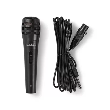   Nedis MPWD15BK dinamikus mikrofon, 5m levehető kábel, 80Hz-12kHz,  600 Omh, 75dB, utazó tok, integrált kapcsoló