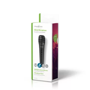   Nedis MPWD15BK dinamikus mikrofon, 5m levehető kábel, 80Hz-12kHz,  600 Omh, 75dB, utazó tok, integrált kapcsoló