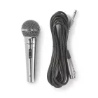 Nedis MPWD45GY dinamikus mikrofon, levehető kábel 5m, 80 Hz - 13 kHz 600 Ohm -72 dB Be/Ki kapcs.fém ezüst