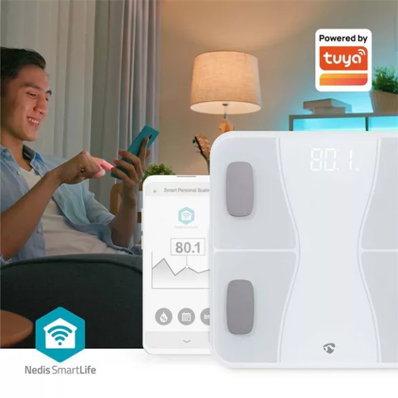 Nedis BTHPS11WT Bluetooth® okos személy mérleg, max. terhelés 180kg, Android™ / IOS Nedis BTHPS11WT Bluetooth® okos személy mérleg, max. terhelés 180kg, Android™ / IOS