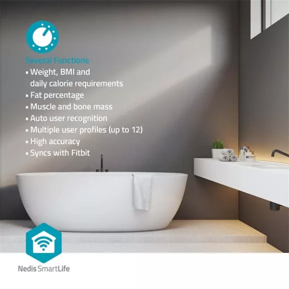Nedis BTHPS11WT Bluetooth® okos személy mérleg, max. terhelés 180kg, Android™ / IOS Nedis BTHPS11WT Bluetooth® okos személy mérleg, max. terhelés 180kg, Android™ / IOS