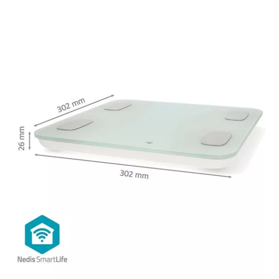 Nedis BTHPS11WT Bluetooth® okos személy mérleg, max. terhelés 180kg, Android™ / IOS Nedis BTHPS11WT Bluetooth® okos személy mérleg, max. terhelés 180kg, Android™ / IOS