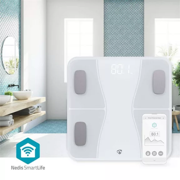 Nedis BTHPS11WT Bluetooth® okos személy mérleg, max. terhelés 180kg, Android™ / IOS Nedis BTHPS11WT Bluetooth® okos személy mérleg, max. terhelés 180kg, Android™ / IOS
