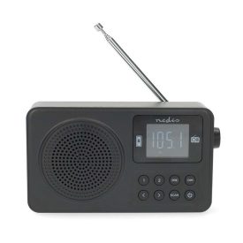   Nedis RDFM2225BK hordozható FM rádió, digitális hangolás, Bluetooth, Fejhallgató kimenet, Ébresztőóra, akkumulátor