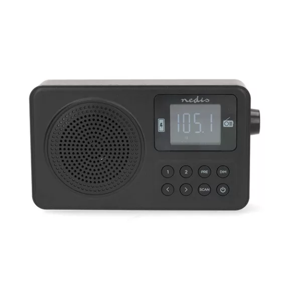 Nedis RDFM2225BK hordozható FM rádió, digitális hangolás, Bluetooth, Fejhallgató kimenet, Ébresztőóra, akkumulátor
