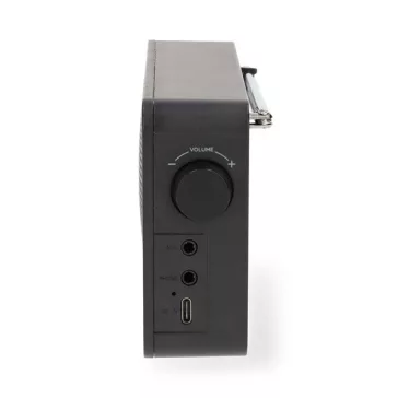   Nedis RDFM2225BK hordozható FM rádió, digitális hangolás, Bluetooth, Fejhallgató kimenet, Ébresztőóra, akkumulátor