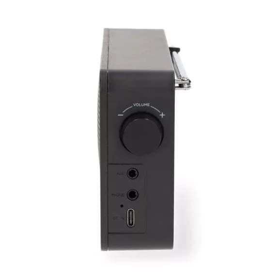 Nedis RDFM2225BK hordozható FM rádió, digitális hangolás, Bluetooth, Fejhallgató kimenet, Ébresztőóra, akkumulátor
