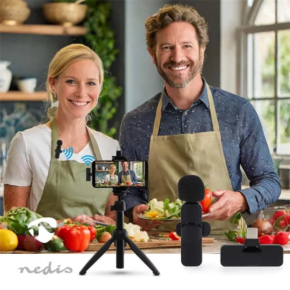 Nedis MICW110BK vezeték nélküli mikrofon, használható Notebook / Okostelefon / Tablet, USB Type-C™ Nedis MICW110BK vezeték nélküli mikrofon, használható Notebook / Okostelefon / Tablet, USB Type-C™