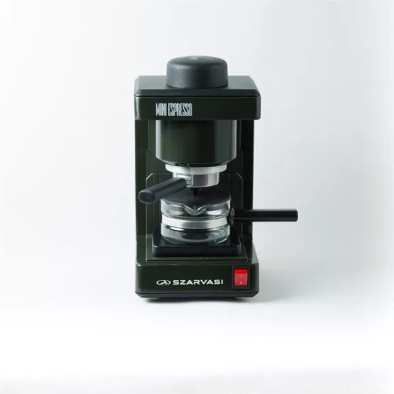 Szarvasi SZV-612/3 Mini presszókávéfőző, olajzöld, 800W,  2 / 6 személyes kivitel, üveg kiöntő edény, zárócsavar