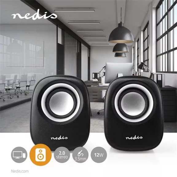 Nedis CSPR10020BK PC hangszóró 2.0, 12 W, 3,5mm sztereo jack, USB-ről táplált, hangerőszabályzó Nedis CSPR10020BK PC hangszóró 2.0, 12 W, 3,5mm sztereo jack, USB-ről táplált, hangerőszabályzó