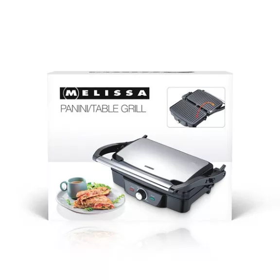 MELISSA Panini / Asztali grillsütő / kontakt grill 1600 W fekete / rozsdamentes acél burkolat, hőfokszabályzó MELISSA Panini / Asztali grillsütő / kontakt grill 1600 W fekete / rozsdamentes acél burkolat, hőfokszabályzó