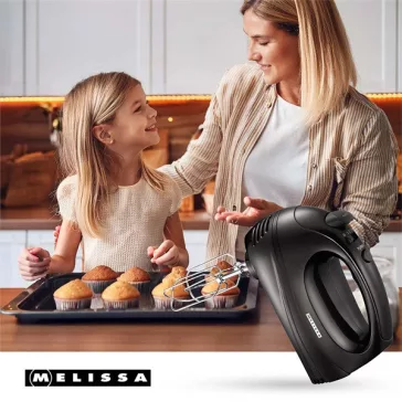   MELISSA kézi keverő, 300 W | 5 sebességfokozat | Turbó | 2 habverő / 2 dagasztóhorog | Fekete