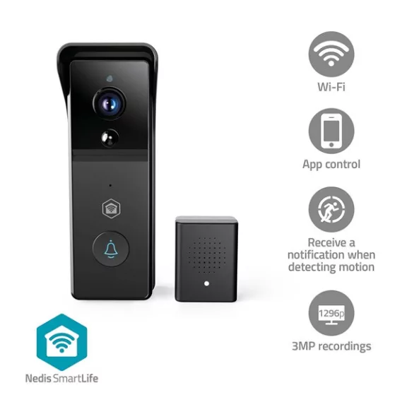Nedis WIFICDP21BK WIFI videó kapucsengő (kapu telefon), 3MP Full HD 1296p, felhőtárhely / microSD foglalat, akkumulátor Nedis WIFICDP21BK WIFI videó kapucsengő (kapu telefon), 3MP Full HD 1296p, felhőtárhely / microSD foglalat, akkumulátor