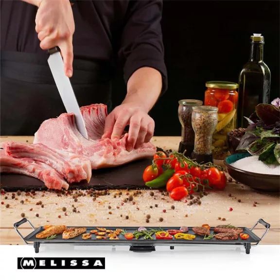 MELISSA teppanyaki látvány grillsütő, 1800W, szabályozható hőmérséklet, csepptálca, sütőfelület 90 x 23 cm MELISSA teppanyaki látvány grillsütő, 1800W, szabályozható hőmérséklet, csepptálca, sütőfelület 90 x 23 cm
