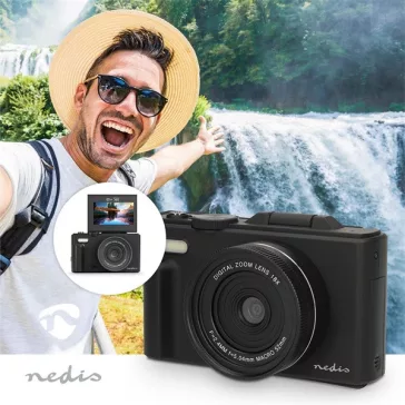   Nedis PCAM2530BK vlogger digitális fényképezőgép / kamera, kihajtható képernyő, 75 MPixel, 5K@15fps, 16 MPixeles CMOS