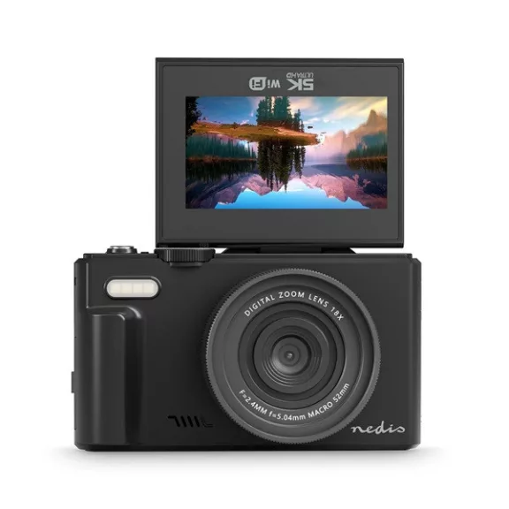 Nedis PCAM2530BK vlogger digitális fényképezőgép / kamera, kihajtható képernyő, 75 MPixel, 5K@15fps, 16 MPixeles CMOS Nedis PCAM2530BK vlogger digitális fényképezőgép / kamera, kihajtható képernyő, 75 MPixel, 5K@15fps, 16 MPixeles CMOS