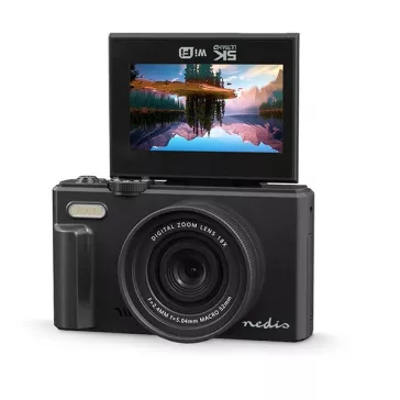   Nedis PCAM2530BK vlogger digitális fényképezőgép / kamera, kihajtható képernyő, 75 MPixel, 5K@15fps, 16 MPixeles CMOS