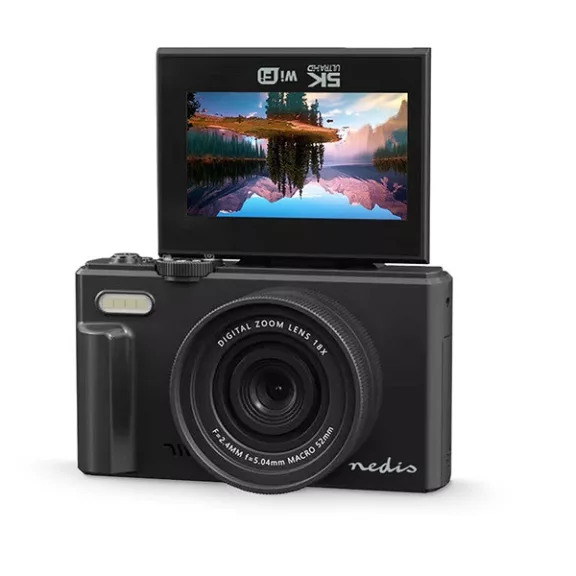 Nedis PCAM2530BK vlogger digitális fényképezőgép / kamera, kihajtható képernyő, 75 MPixel, 5K@15fps, 16 MPixeles CMOS Nedis PCAM2530BK vlogger digitális fényképezőgép / kamera, kihajtható képernyő, 75 MPixel, 5K@15fps, 16 MPixeles CMOS