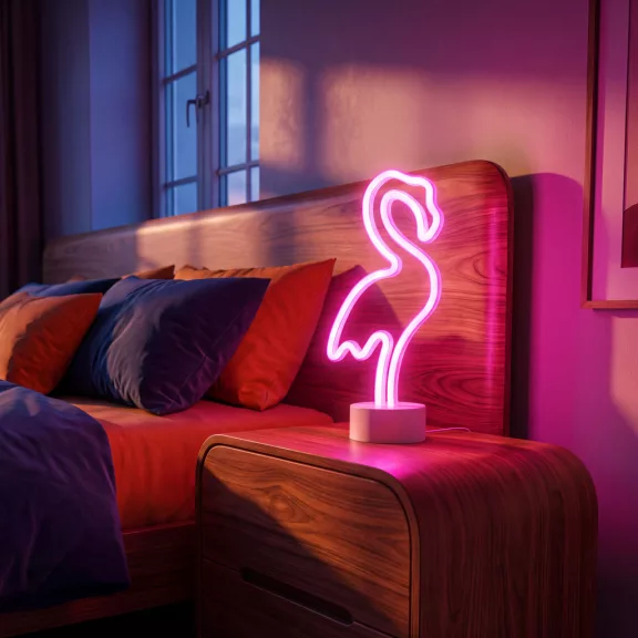 Neon LED lámpa - rózsaszín flamingó - 3 x AA + USB - 12 x 8,5 x 29,5 cm Neon LED lámpa - rózsaszín flamingó - 3 x AA + USB - 12 x 8,5 x 29,5 cm