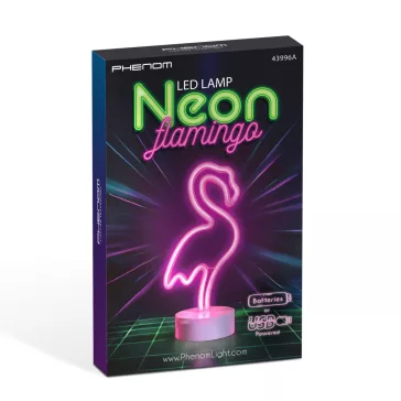   Neon LED lámpa - rózsaszín flamingó - 3 x AA + USB - 12 x 8,5 x 29,5 cm