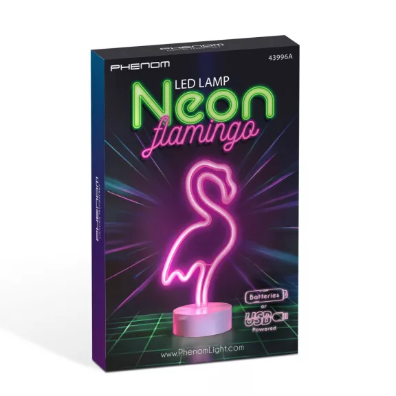 Neon LED lámpa - rózsaszín flamingó - 3 x AA + USB - 12 x 8,5 x 29,5 cm Neon LED lámpa - rózsaszín flamingó - 3 x AA + USB - 12 x 8,5 x 29,5 cm