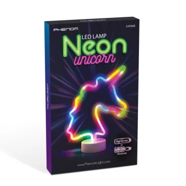   Neon LED lámpa - színes unikornis - 3 x AA + USB - 28,5 x 8,5 x 24,5 cm