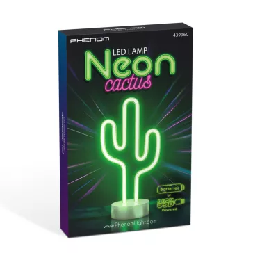   Neon LED lámpa - zöld kaktusz - 3 x AA + USB - 18,5 x 8,5 x 28 cm