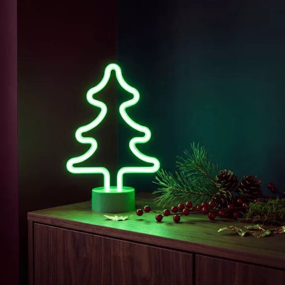 Neon LED lámpa - zöld fenyőfa - 3 x AA + USB - 18,5 x 8,5 x 28 cm Neon LED lámpa - zöld fenyőfa - 3 x AA + USB - 18,5 x 8,5 x 28 cm