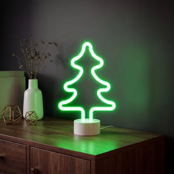 Neon LED lámpa - zöld fenyőfa - 3 x AA + USB - 18,5 x 8,5 x 28 cm Neon LED lámpa - zöld fenyőfa - 3 x AA + USB - 18,5 x 8,5 x 28 cm