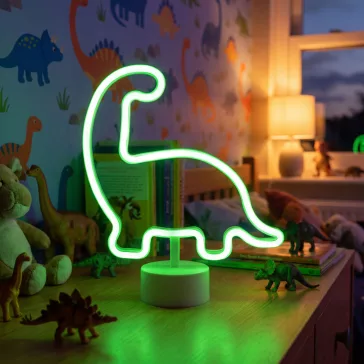   Neon LED lámpa - zöld dinoszaurusz - 3 x AA + USB - 25,9 x 8,5 x 24,3 cm