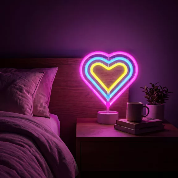 Neon LED lámpa - színes szív - 3 x AA + USB - 25,2 x 1,6 x 23 cm Neon LED lámpa - színes szív - 3 x AA + USB - 25,2 x 1,6 x 23 cm