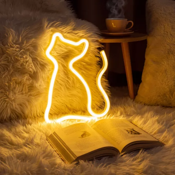 Neon LED lámpa - melegfehér macska - 3 x AA + USB - 17 x 1,6 x 23,3 cm Neon LED lámpa - melegfehér macska - 3 x AA + USB - 17 x 1,6 x 23,3 cm