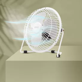   USB Mini Ventilátor, fém lapát biztonsági fém ketrecben, fehér
