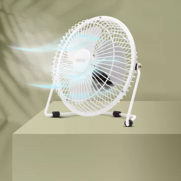   USB Mini Ventilátor, fém lapát biztonsági fém ketrecben, fehér
