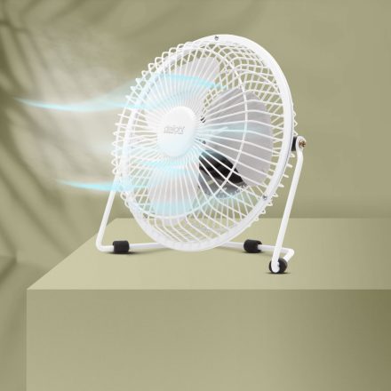 USB Mini Ventilátor, fém lapát biztonsági fém ketrecben, fehér