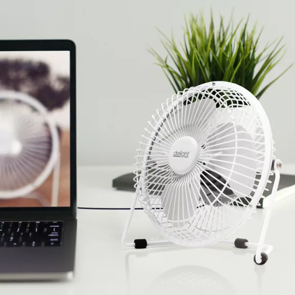 USB Mini Ventilátor, fém lapát biztonsági fém ketrecben, fehér