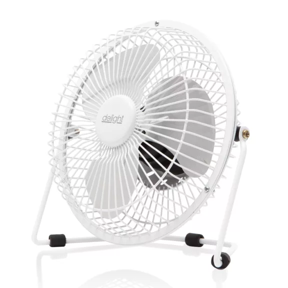 USB Mini Ventilátor, fém lapát biztonsági fém ketrecben, fehér