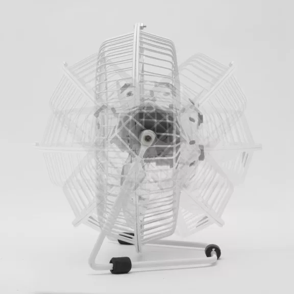 USB Mini Ventilátor, fém lapát biztonsági fém ketrecben, fehér