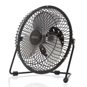   USB Mini Ventilátor, fém lapát biztonsági fém ketrecben, fekete