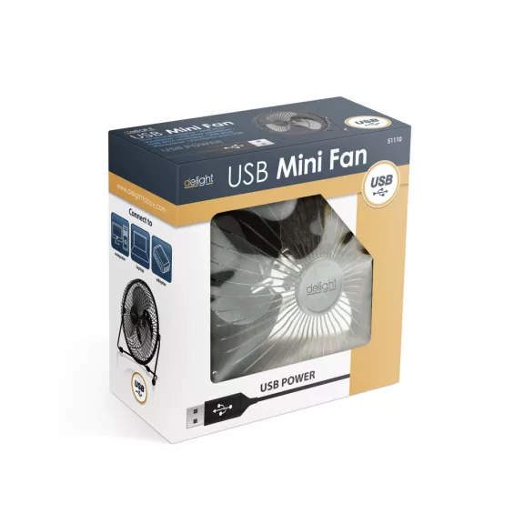 USB Mini Ventilátor, fém lapát biztonsági fém ketrecben, fekete