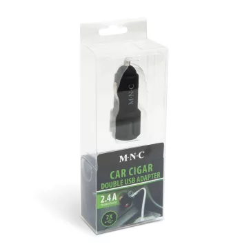   Autós szivargyújtó adapter - 2 x USB aljzattal - 2,4 A - Fekete