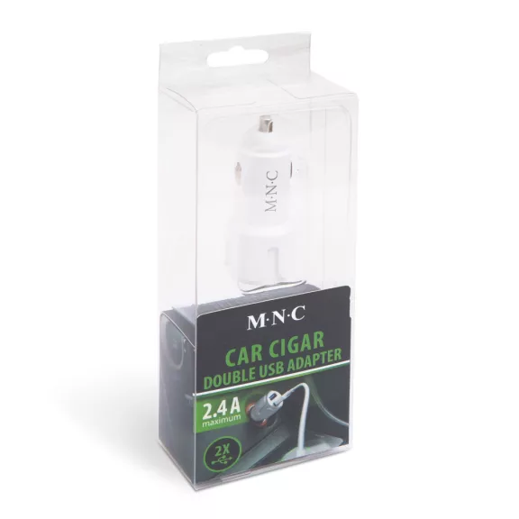 Autós szivargyújtó adapter 2 USB aljzattal - 2,4 A - Fehér Autós szivargyújtó adapter 2 USB aljzattal - 2,4 A - Fehér