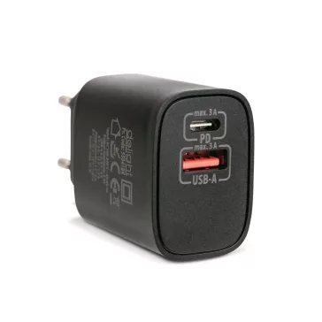   Hálózati Adapter USB + Type-C PD20W gyorstöltéssel - fekete
