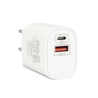 Hálózati Adapter USB + Type-C PD20W gyorstöltéssel - fehér
