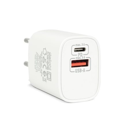 Hálózati Adapter USB + Type-C PD20W gyorstöltéssel - fehér